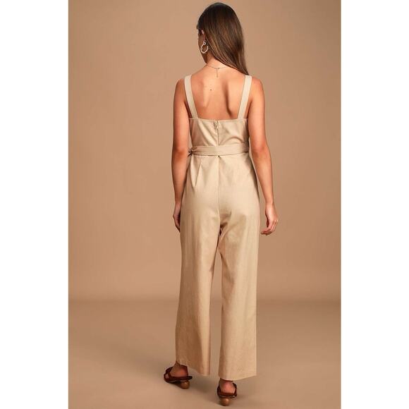 Lulus Womens Sz XS Linen Sleeveless It’s A Wrap Jumpsuit Party Cocktail Wedding - Picture 2 of 16